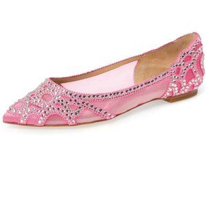 XYD Elegant Pointed Toe Rhinestone Flats Mesh Slip